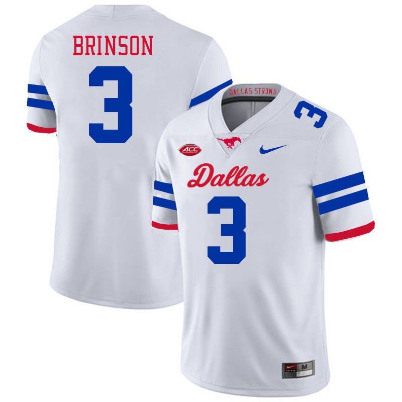 SMU Mustangs #3 Romello Brinson Jersey College Football Uniforms-Dallas White